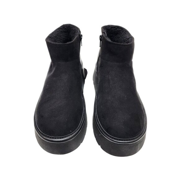 Wild Fable Platform Black Ankle Boots Size 10 Faux Suede Faux Fur Warm Lining - Picture 4 of 10